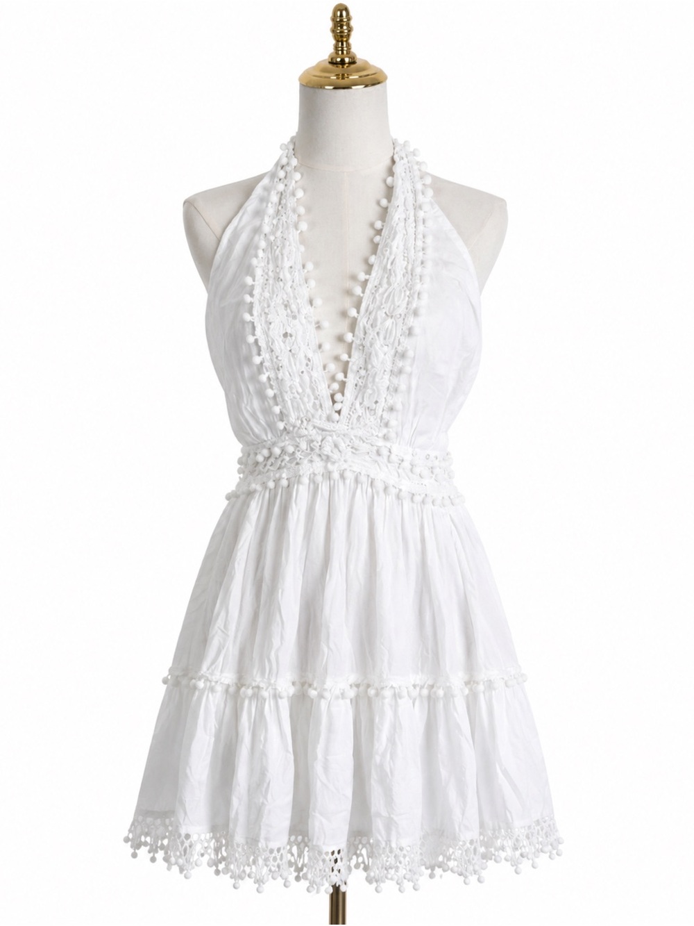 Antica Sartoria Giacomo White Cotton Halter Dress Boho Size S/M
